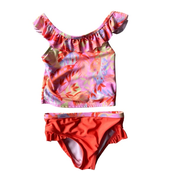 Wonder Nation Toddler Girl Ruffle Tankini Swimsuit Tropical 2 piece– Size 5T - Picture 1 of 12